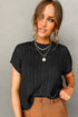Crew Neck Cable Knit Short Sleeve Sweater